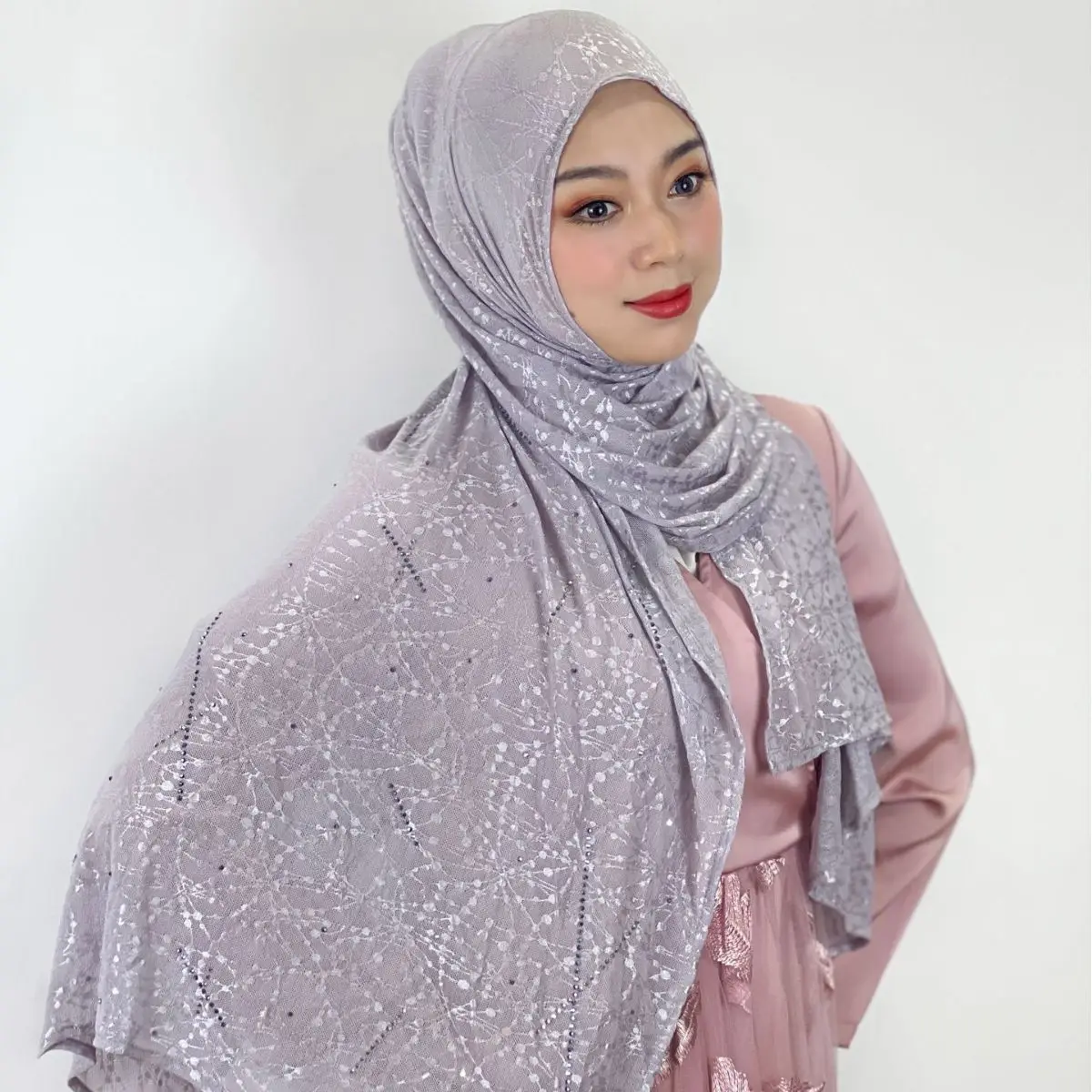 Middle East Malaysia Women's Headscarf Hot Diamond Long Scarf Grid Pattern Diamond Women's Headscarf Scarf