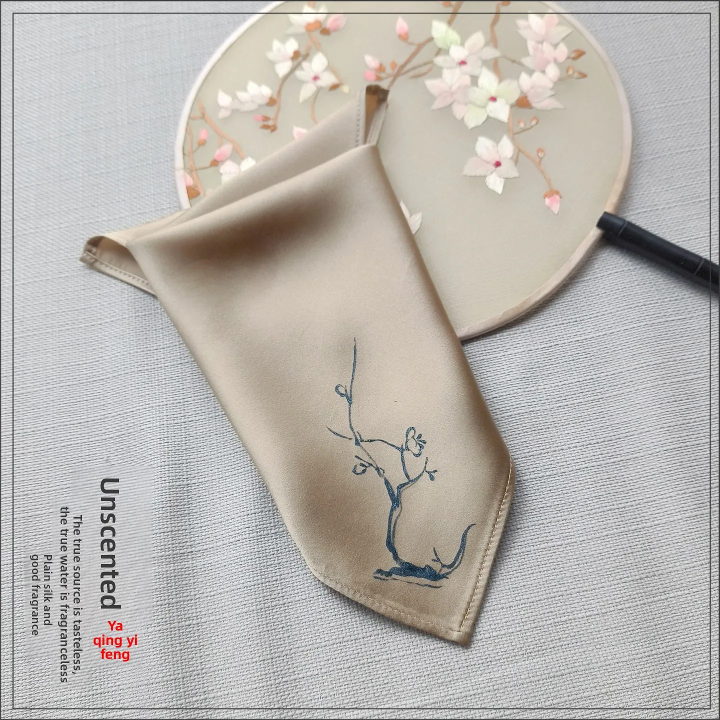 Chinese Style Hanfu Mulberry Silk Handkerchief Traditional Ink Painting Crane Printed Square Towel For Face Washing Sweat Wiping