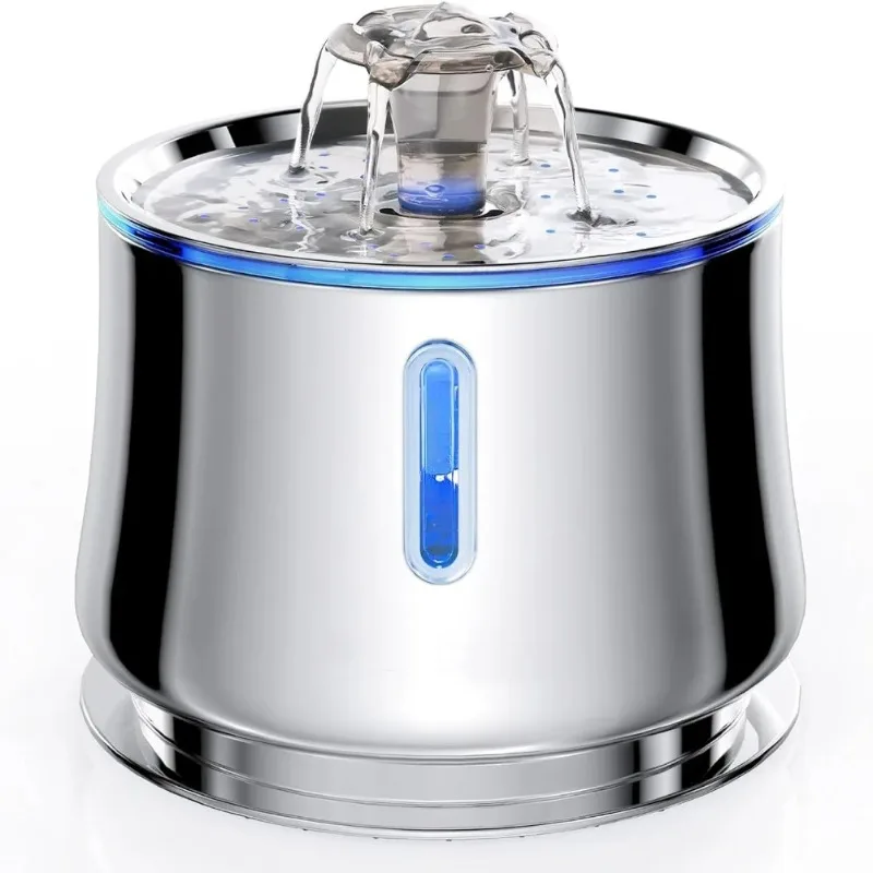 

【Лучшая цена】Автоматический фонтанчик для воды для животных из нержавеющей стали с окном уровня воды, 2,5 л, ультратихий насос, для домашних животных