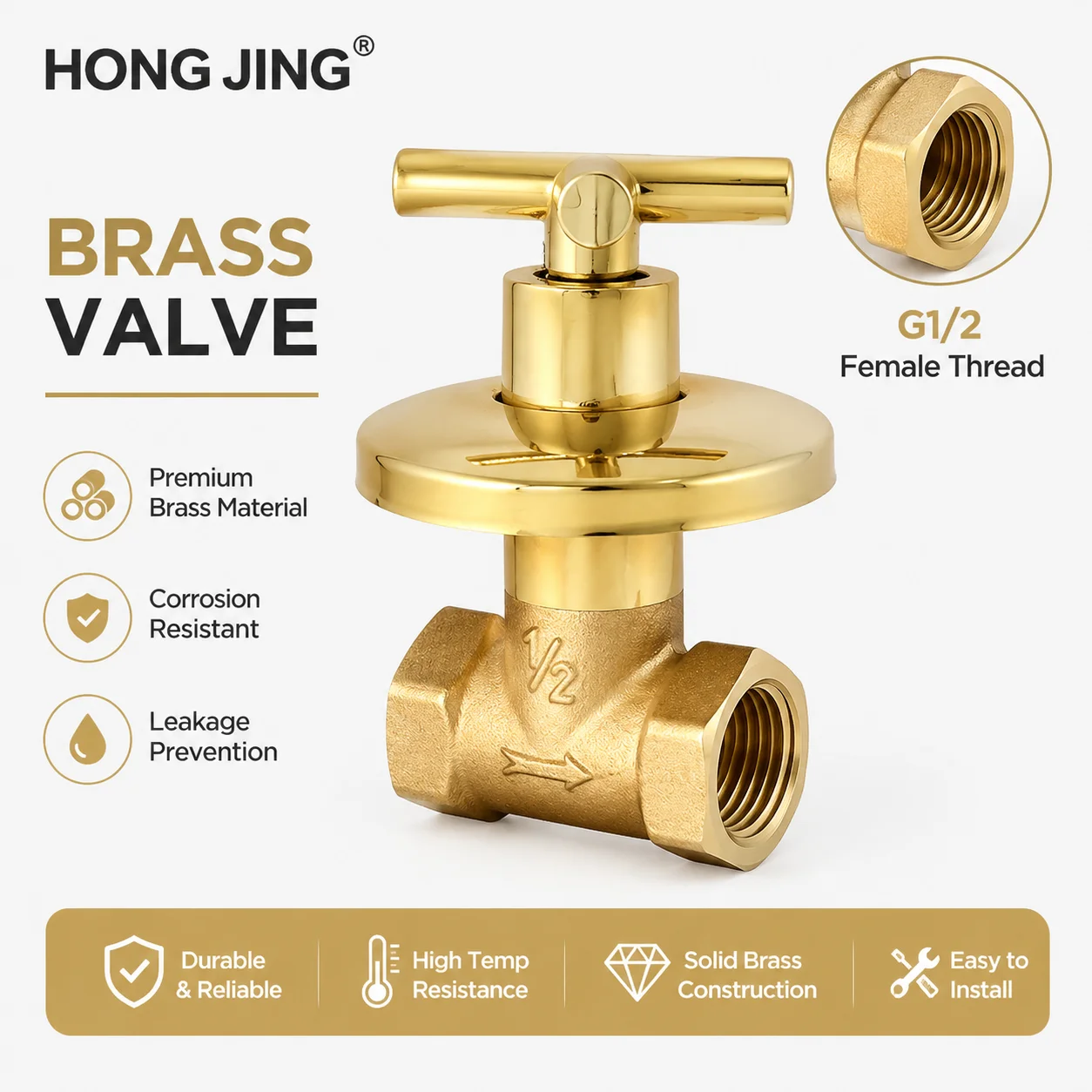 Golden 1/2 Internal Tooth Interface Brass Hidden Water Stop Valve Flow Control Pressure Regulator Suitable Quick Open Dark Valve
