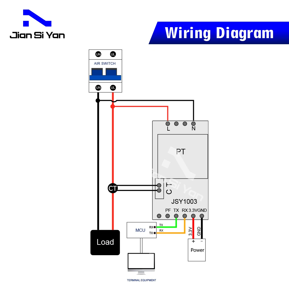 JSY1003 jednofazowy moduł pomiarowy AC TTL Modbus-RTU Pin