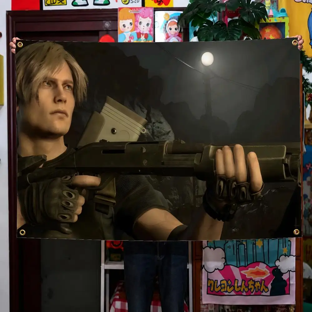Game Resident Evil RE4 Leon Kennedy Flags Wall Hanging Background Flag Wall Decor Banners for Outdoor Bedroom Dorm Room Decor