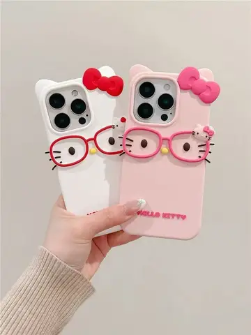 Capa de telefone de silicone de gato com óculos 3D para iPhone 17 Pro Max 16 15 Plus 14 13 Mini 12 11 4 4S 5 5S 7 8 SE