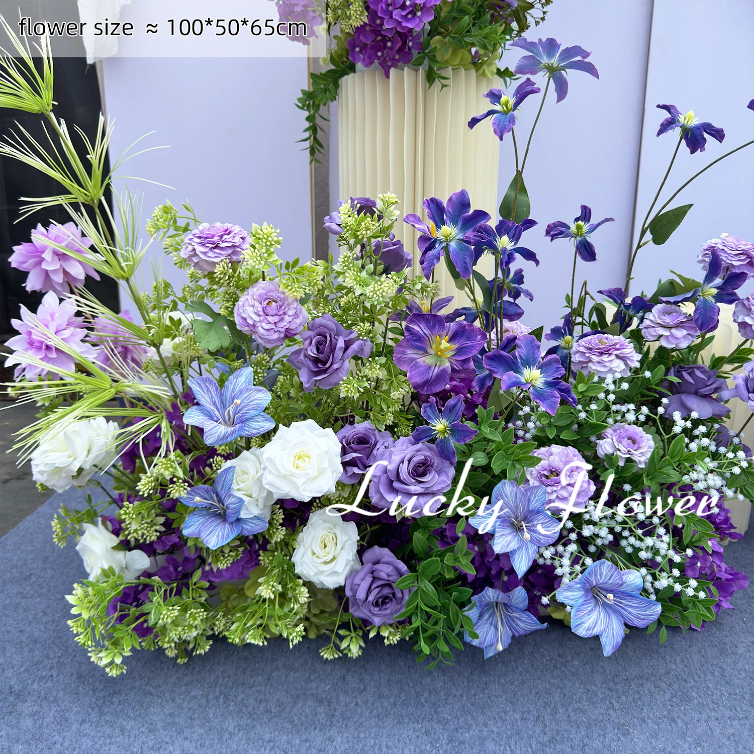 Diep Paars Outdoor Bruiloft Props Kunstbloem Hang Bloem Rij Weg Lood Bloem Bal Bloemen Achtergrond Arrangement Evenement Prop