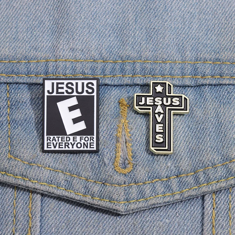 Creative Letter Jesus Brooch World Team DNA Jesus Club Coffee Rainbow Goat Death Cross Gothic Metal Badge Punk Lapel Pin Jewelry