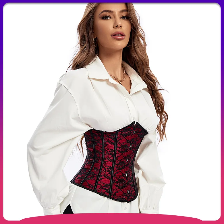 New bone clothes Corset autumn and winter wear with retro lace outer wear waist and back clip five buttons palace plastic waist
