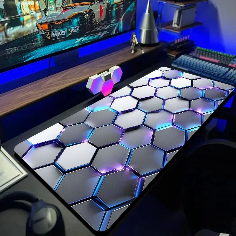 VIKAMA Hexagonal Gaming Mouse Pad - Large Extended Table Mat - Anti-slip Rubber Technology - Cyberpunk Style Home Desktop Decor