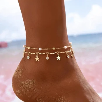 Boho Anklet Foot Chain Summer Bracelet Tassel Star Crystal Pendant Charm Anklet Sandals…
