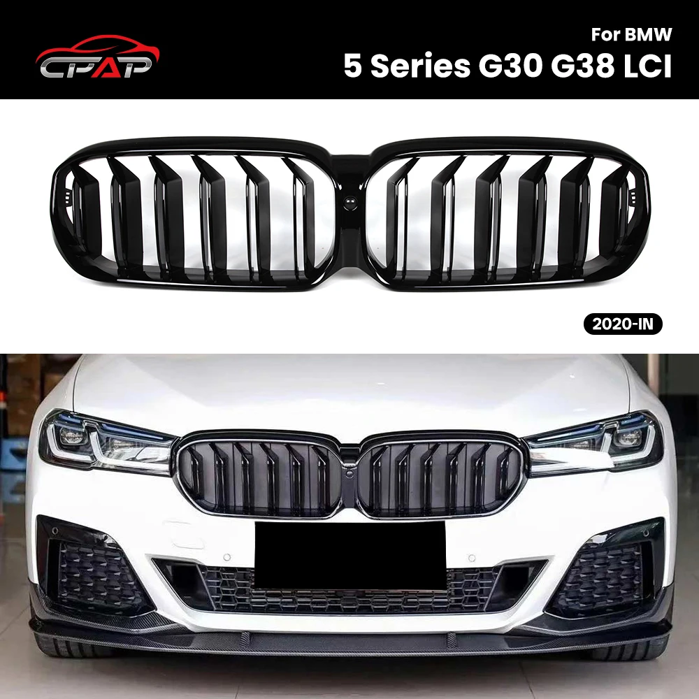 Front Bumper Kidney Grille Glossy Black for BMW 5 Series G30 G38 LCI 2020-IN Double Slat Front Grills ABS