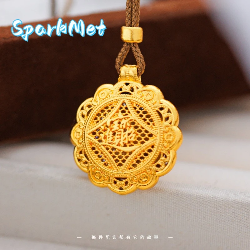 

Новый китайский стиль Sparkmet: кулон-компас Пи Сю из настоящего золота 9999 пробы (24K) с полым шелковым элементом для привлечения богатства и денег, женское украшение