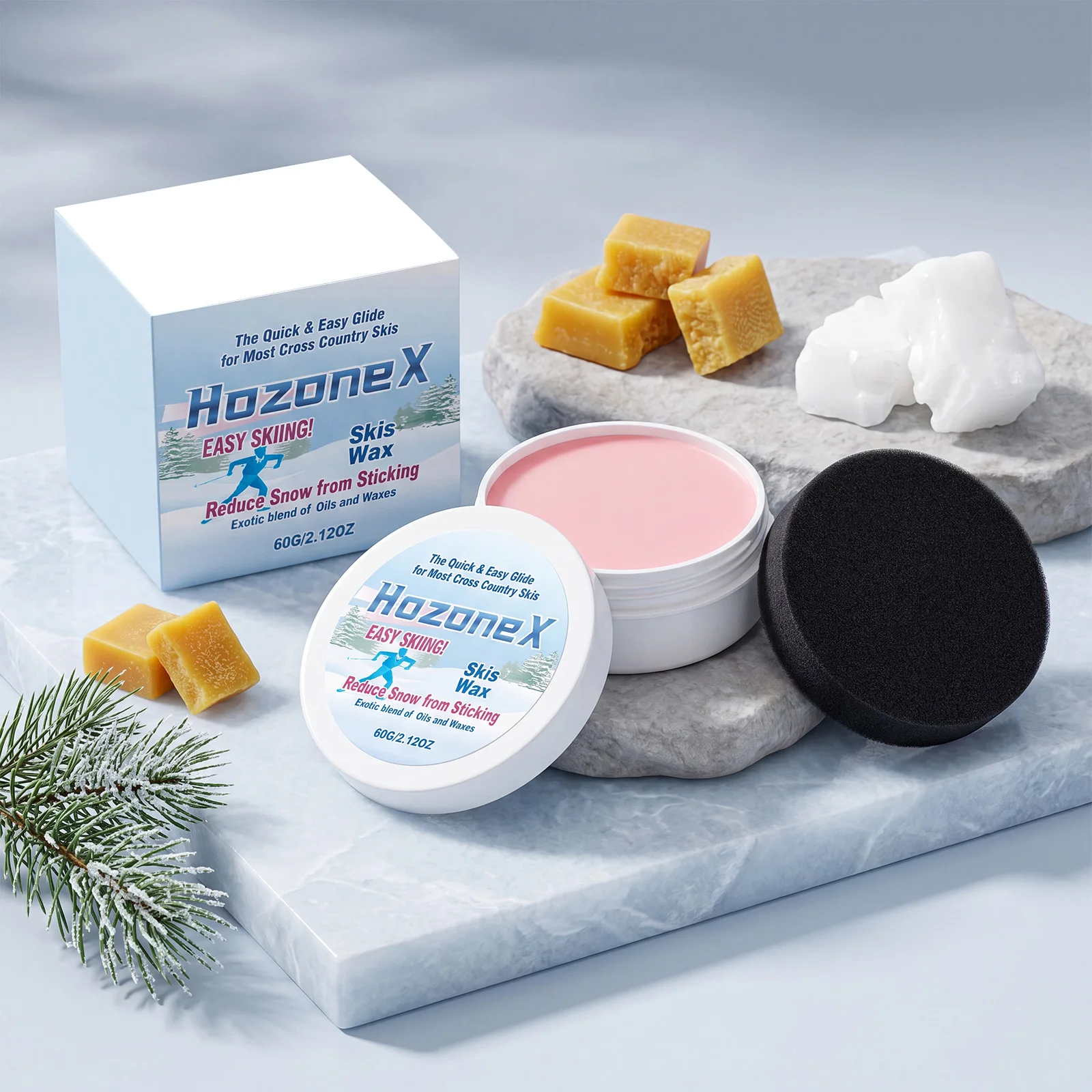 Hozonex Ski Wax 60g Cross‑Country Skiing Wax Reduce Snow Sticking Improve Sliding Performance Ski Maintenance Care Wax for Skis