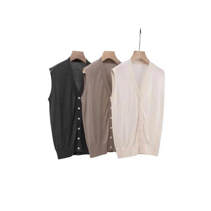 

Blended Knitte'd Cardigan Undershirt Single-breasted V-neck Loose Vest Tanks