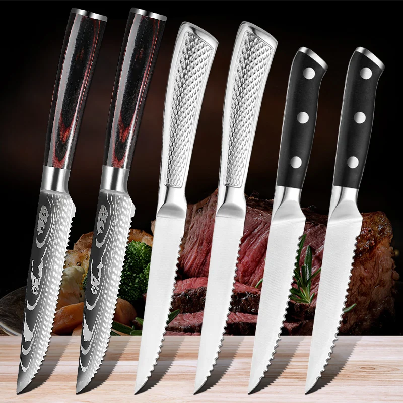 Stainless Steel Steak Knife 5Cr15 Steel Cleaver Meat Slicing Fruit Knife Dining Kitchen Chef Utility Knife Cooking Tools