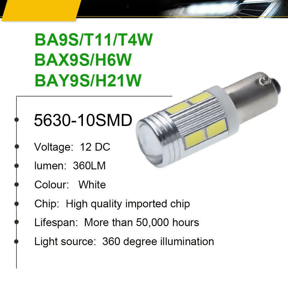 Piezas BAY9s H21W 10 SMD LED, Bombilla lateral de marcha atrás, blanco, 6000K, 2 unidades