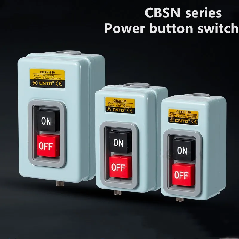 Push Button Power Switch Three Phases Power Control Start Switch AC 380V 15A 3P 2.2KW TBSN-315