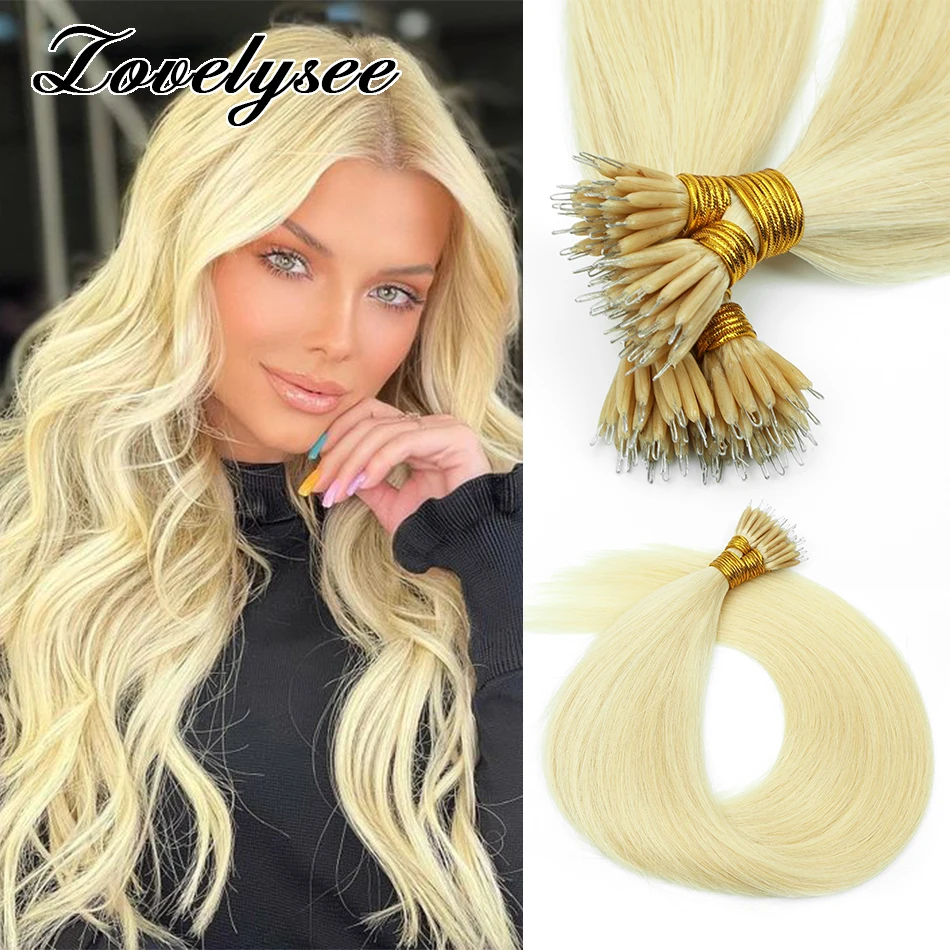 Blonde Nano Ring Human Hair Extensions #613 Blonde Echt Mensenhaar 16-22 Inch Remy Hair Steil Nano Ring Hair Extensions 50G