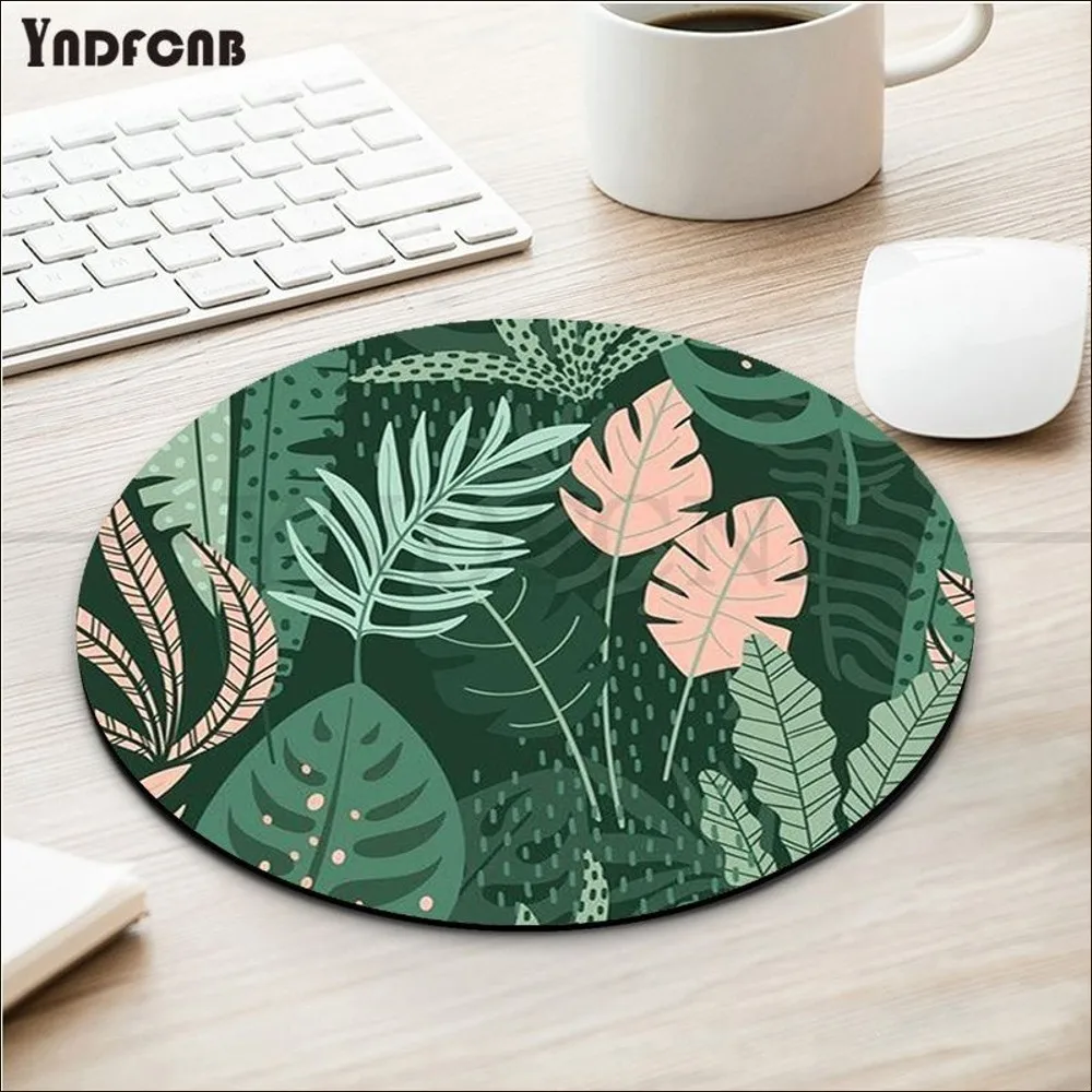 Green Tropical Mousepad Round Custom Skin Desktop Desk Mat Kawaii Gaming Accessories Students Writing Pad for PC Mouse Carpet