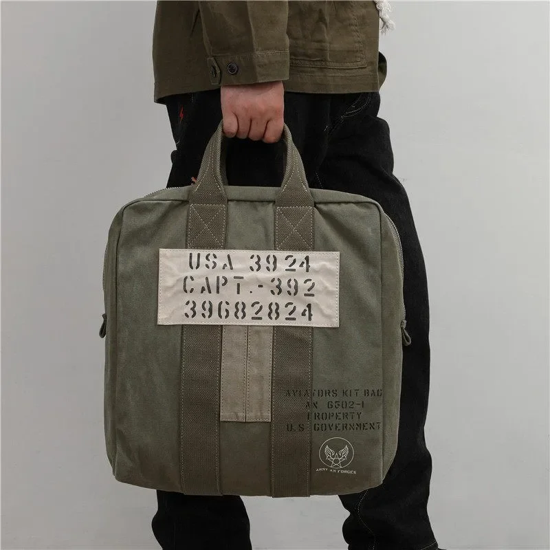 Vintage Canvas Washed Army Green Spliced Tote Bag Water-Resistant Large Capacity Casual Handbag Patchwork Short Trip Travel Bag