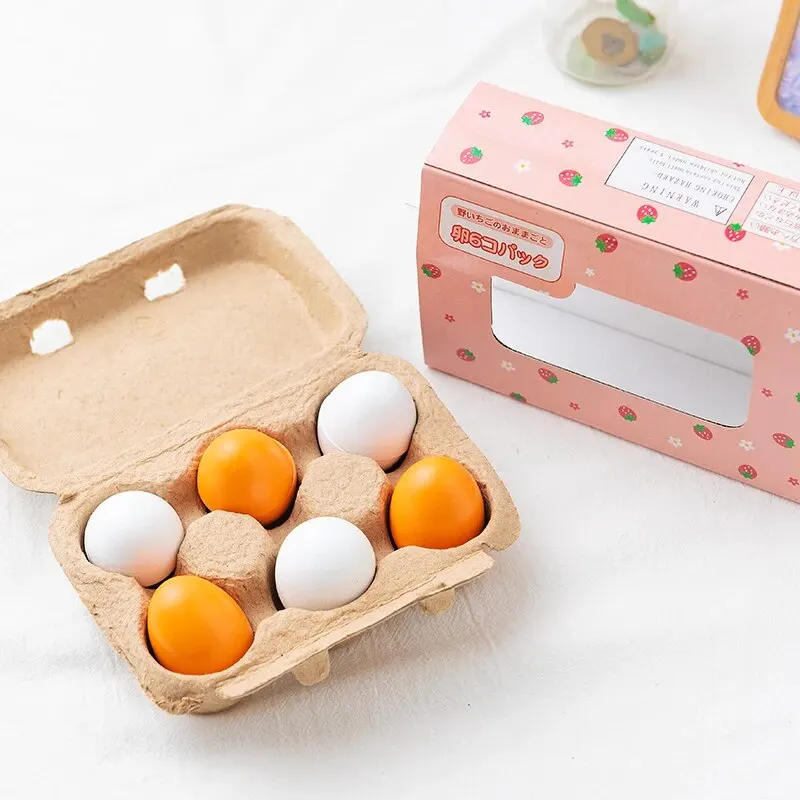 6 Pieces Set Wooden Artificial Eggs DIY Toy Wooden House Kitchen Early Education Food Toys For Children