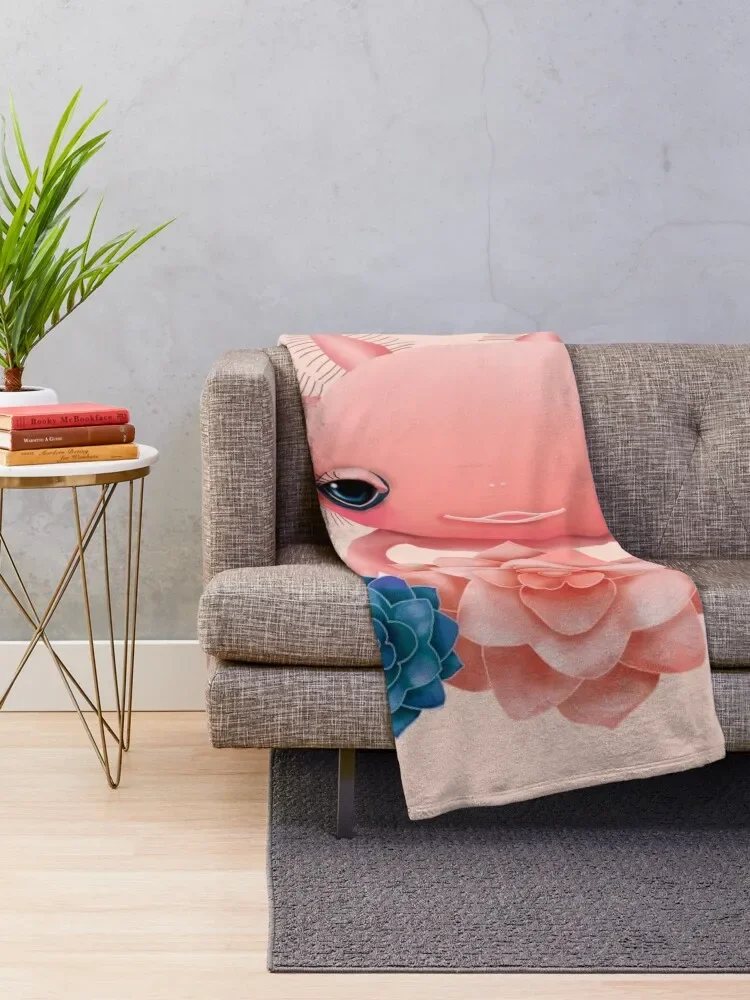 Pink Axolotl Throw Blanket Sofas anime Polar blanket