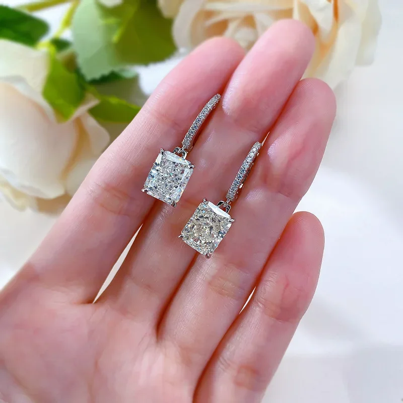 Radiant Cut 4ct Moissanite Diamond Dangle Earring Real 925 sterling silver Party Wedding Drop Earrings for Women Promise Jewelry