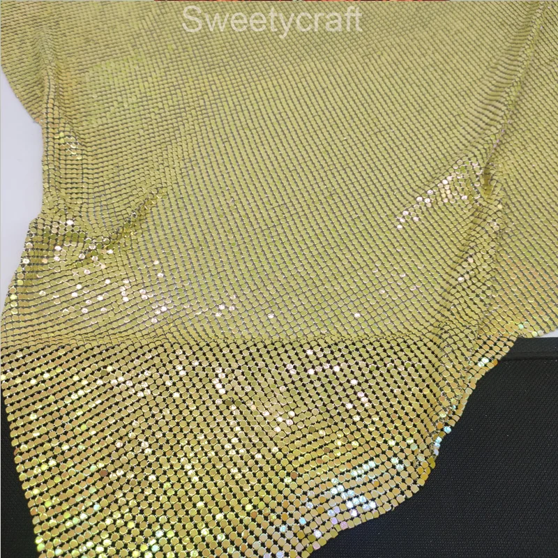 2022 Fashion Glomesh Flexible Metal Sequin Mesh Fabric Yellow Iridescent Color for Clothing DIY Jewelry Party Chainmail Dress