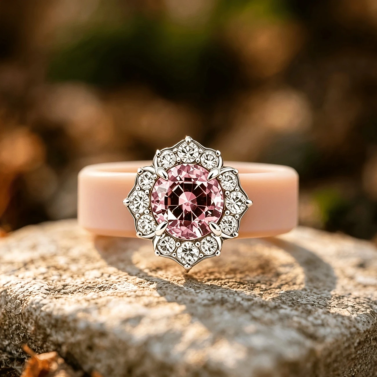 Khaki Silicone Rings in a Claw-Set Floral Design, Inlay CZ; Skin-Friendly and Comfortable, Suitable for Everyday Wear and Work