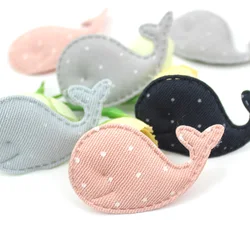 40Pcs 3*5.5cm Dot fabric Whale Padded Appliques for Baby's Hairpin Crafts Headwear Decoration DIY cetacean Accessories wholesale