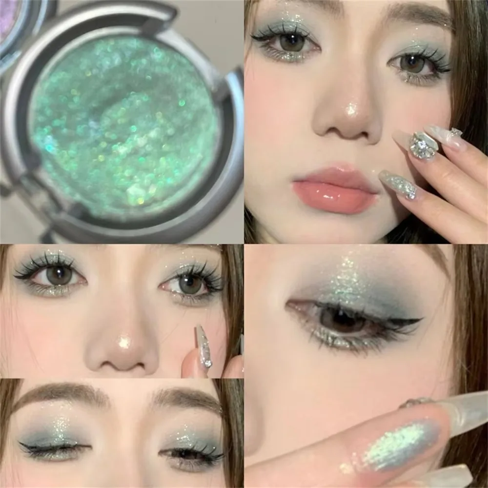 Paleta de sombras de ojos monocromáticas con purpurina de diamante, resaltador duradero con lentejuelas, brillo resistente al agua