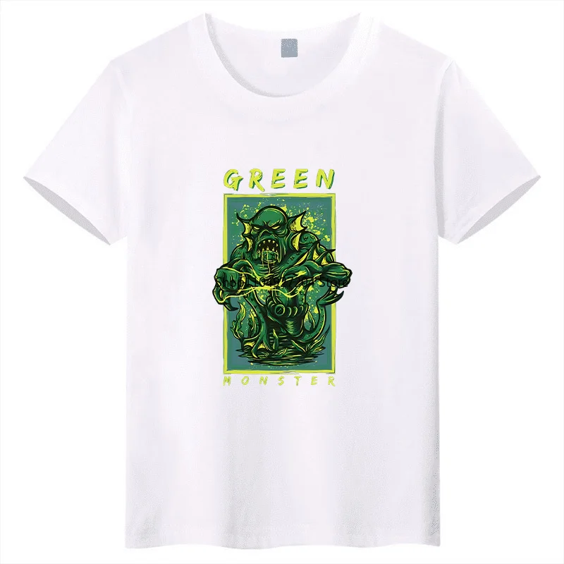 

Summer New Children's Short Sleeved Pure Cotton Color Children's T-shirt Cartoon Green Magic Print Parent-child T-shirt