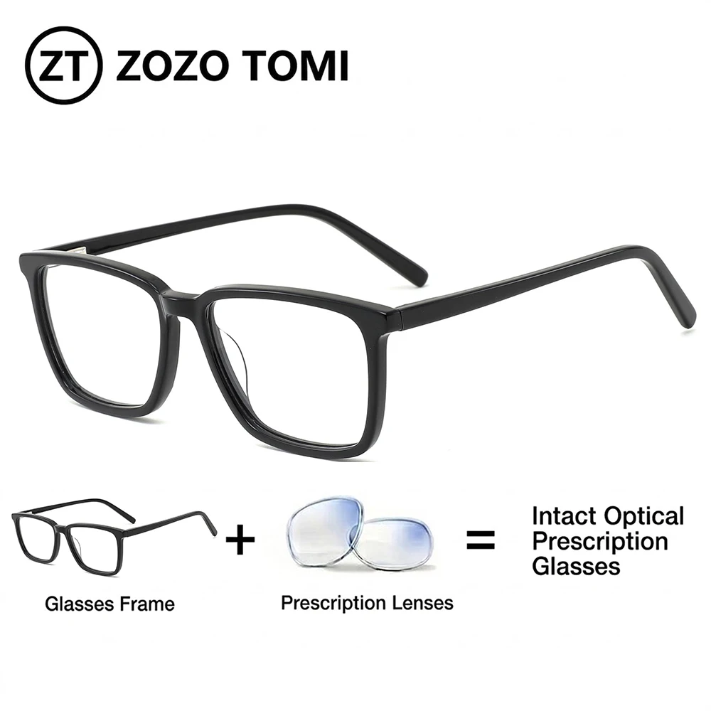 

ZOZO TOMI Men Retro Square Prescription Glasses Premium Acetate UV400 Photochromic Optical Sunglass Progressive Eyewear Lens New