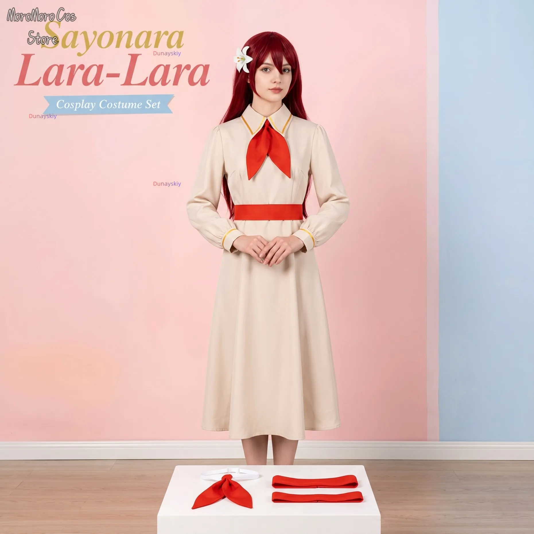 

New Anime Sayonara Lara Cosplay Lara Kawaii платье Japanese School Uniform JK Cute Dress Bow Red Long Wigs Halloween Christmas