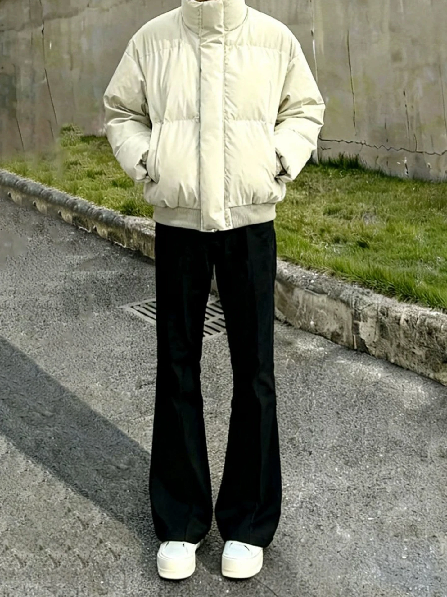 

Black Fleece Lined Flared Jeans Men's Winter Tall Leg Lengthening Slim Straight Tube Pants American Style Casual Wear