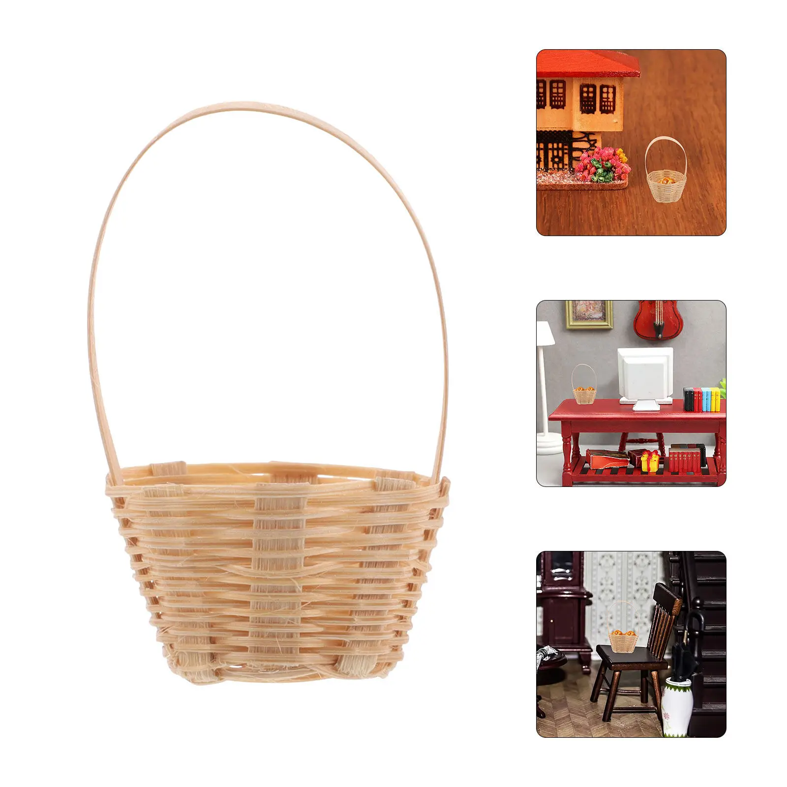 

Miniature Bamboo Basket Mini Dollhouse Kitchen Decor Tiny Picnic Basket Mini Accessories for Dollhouse Scenery Props and Home