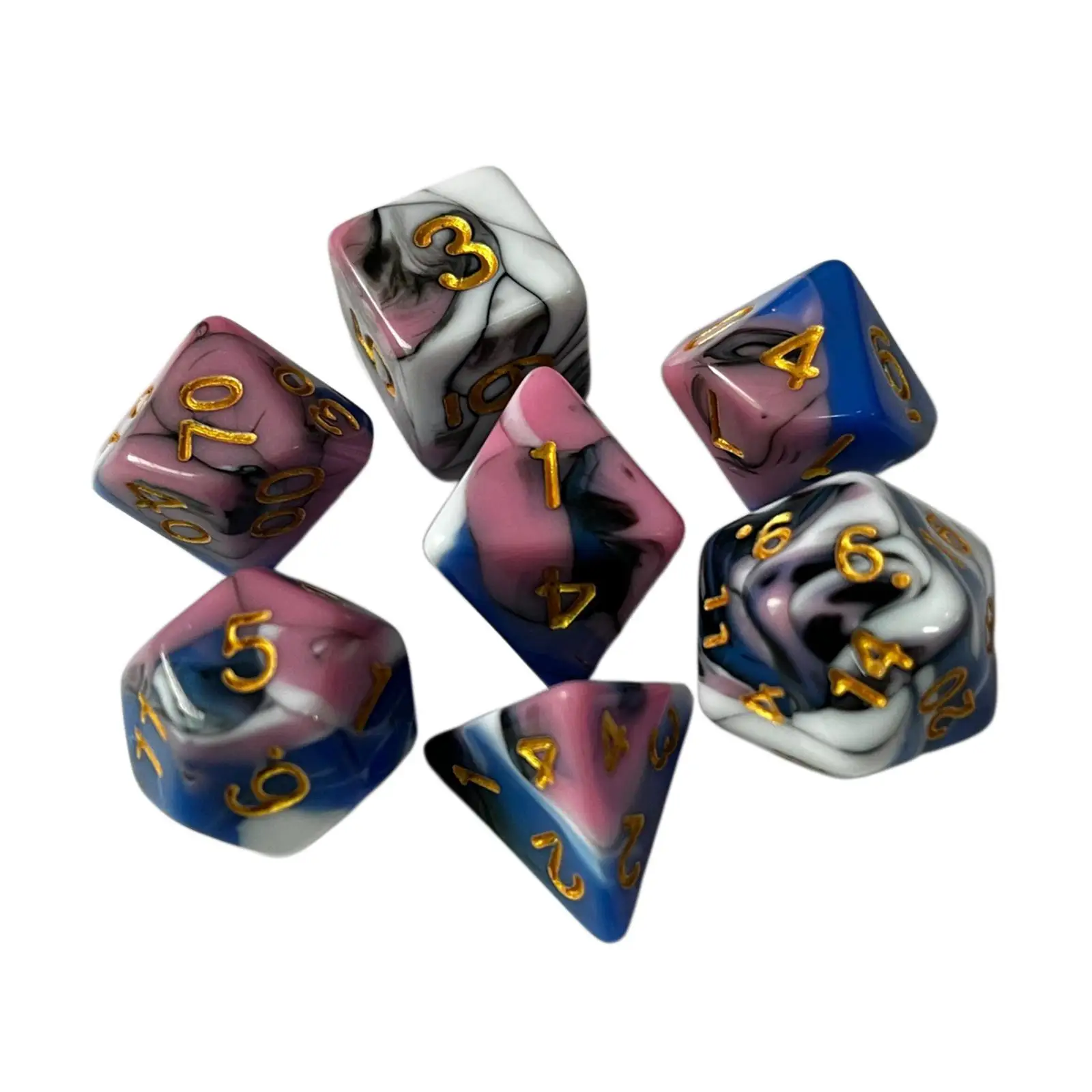 ชุดลูกเต๋าอะคริลิกทรงหลายเหลี่ยมสำหรับเล่นเกมบทบาทสมมติ ลูกเต๋าหลากสีสำหรับเกมในแก้วและงานปาร์ตี้