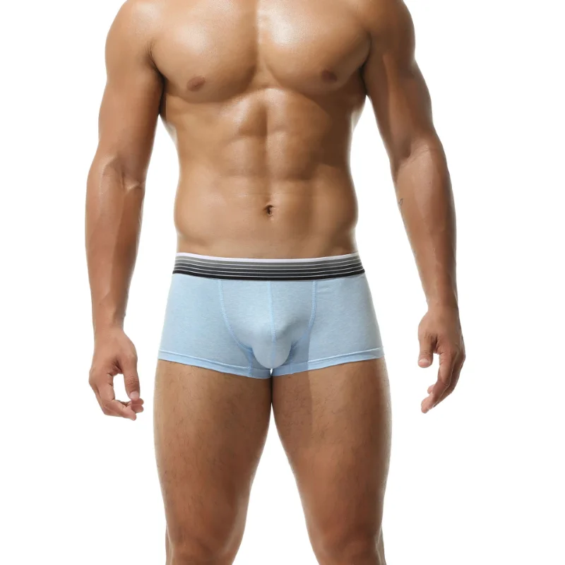 Boxer de algodão de cintura baixa para homens, roupa íntima esportiva fina, calcinha elástica, bolsa U convexa, cueca sexy