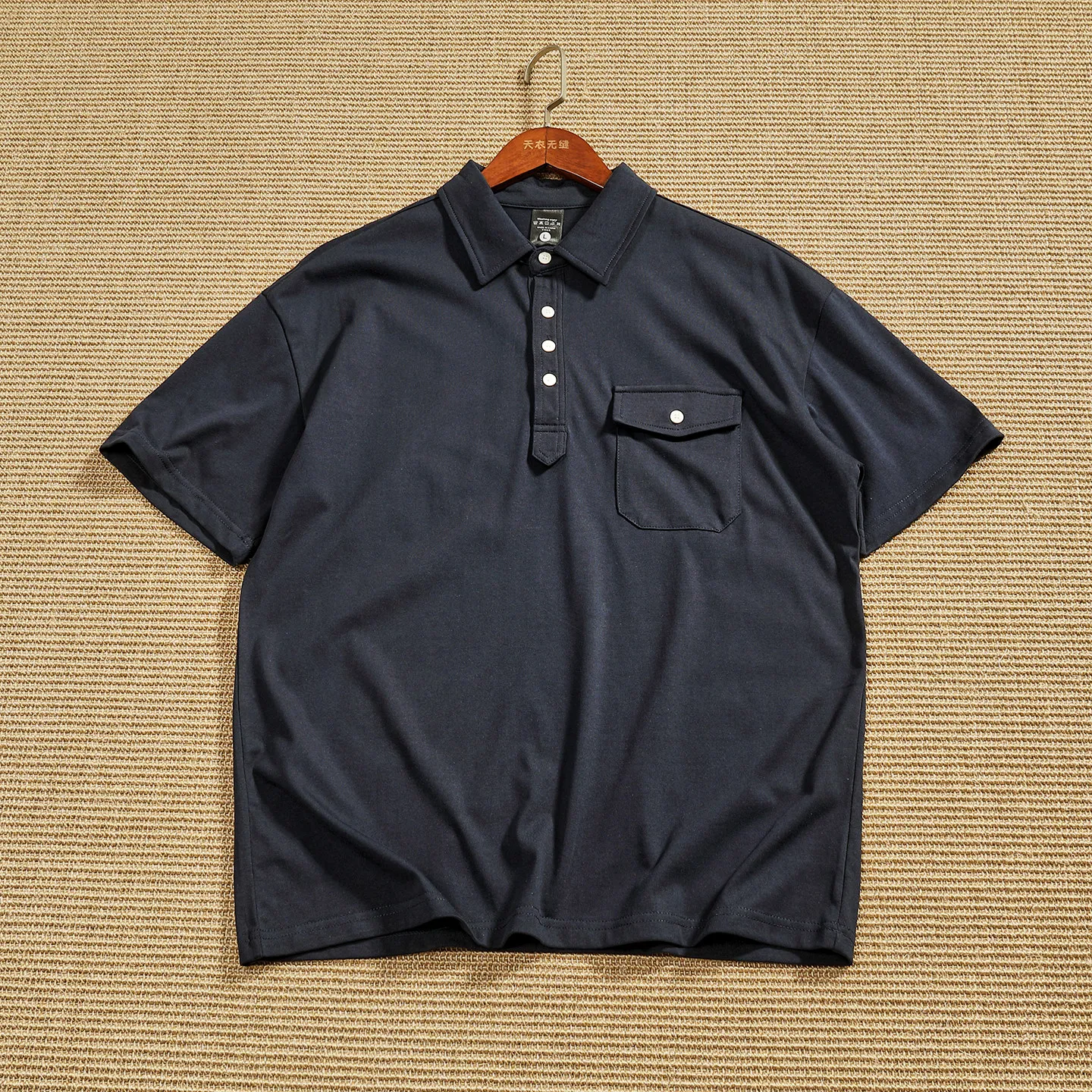 2026 Summer New Japanese Retro Antibacterial Cool Feeling Navy Blue Polo Shirts Men's 100% Cotton Loose Commuting Casual Tops