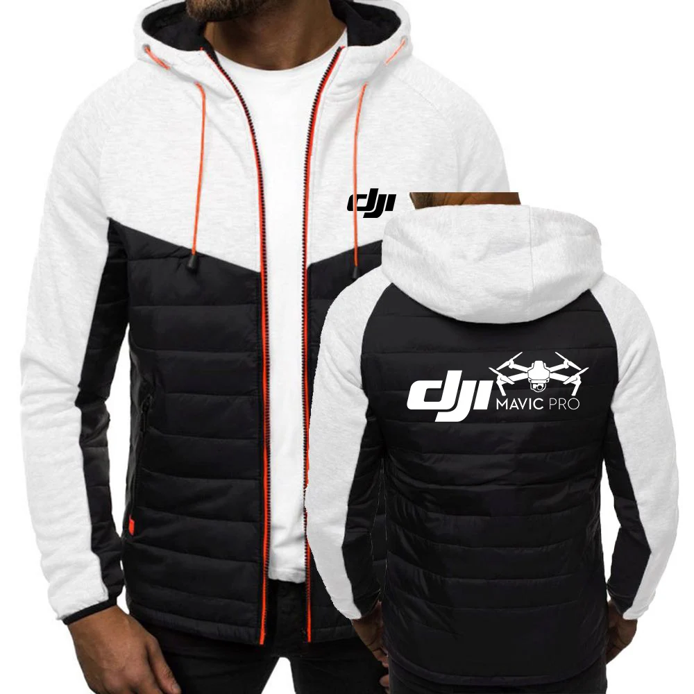 Dji Professional Pilot Drone Printed New Spring Autumn Mens Hoodies Classic Fashion Long Sleeve Solid Color Padded Zipper Jacket