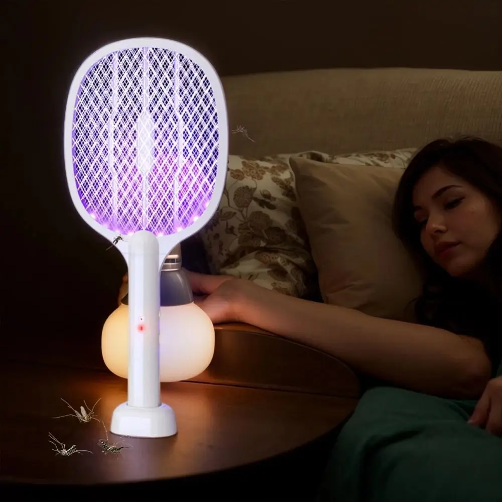 

Portable Fly Swatter Handheld Safe 2 in 1 Bug Zapper Triple Mesh Design Powerful Mosquito Elimination Mosquito Trap Lamp Indoor