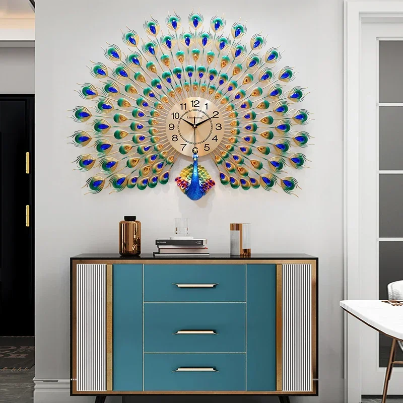 

SAT2 Peacock Minimalist Wall Clocks Creative Silent Design Chinese Wall Watch Luxury Large Aesthetic Big Size Reloj Pared Home D
