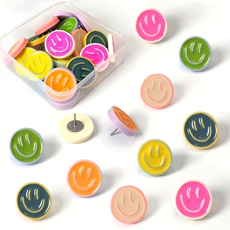Cute Smiley Face Decoration Push Pins Set