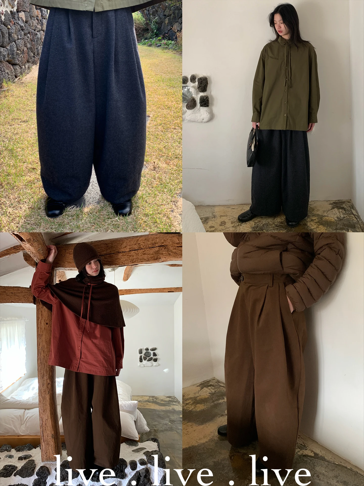 

Livelivelive Japanese Sle Wide Leg Nine-Piece Pants Wool Cotton Two Colors Casual Sle l Waist Button Closure