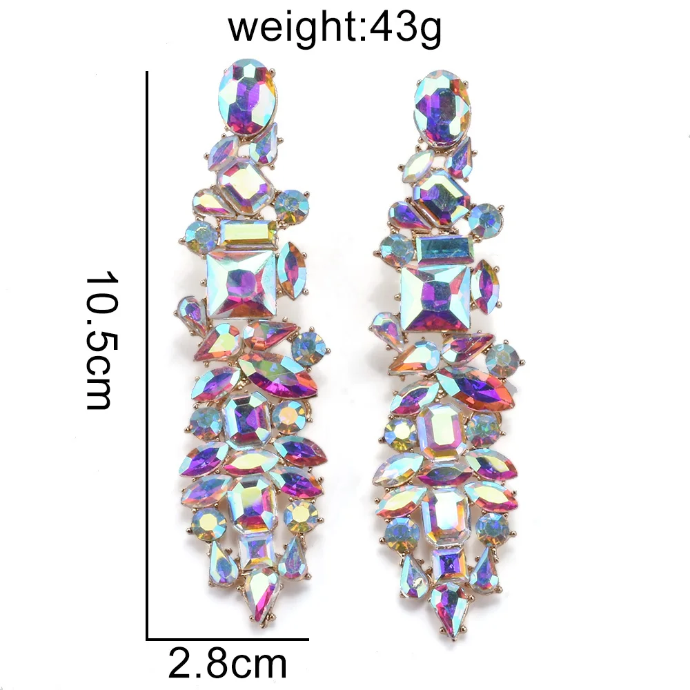 2024 New ZA Fashion Crystal Rhinestones Long Earrings Women Indian Statement Large Baroque Earring Jewelry Rose Green Blue Clear