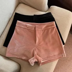 2024 New Women's Body Shorts Pink Sexy Velvet High Waist Casual Outwear Bottom Boots Shorts