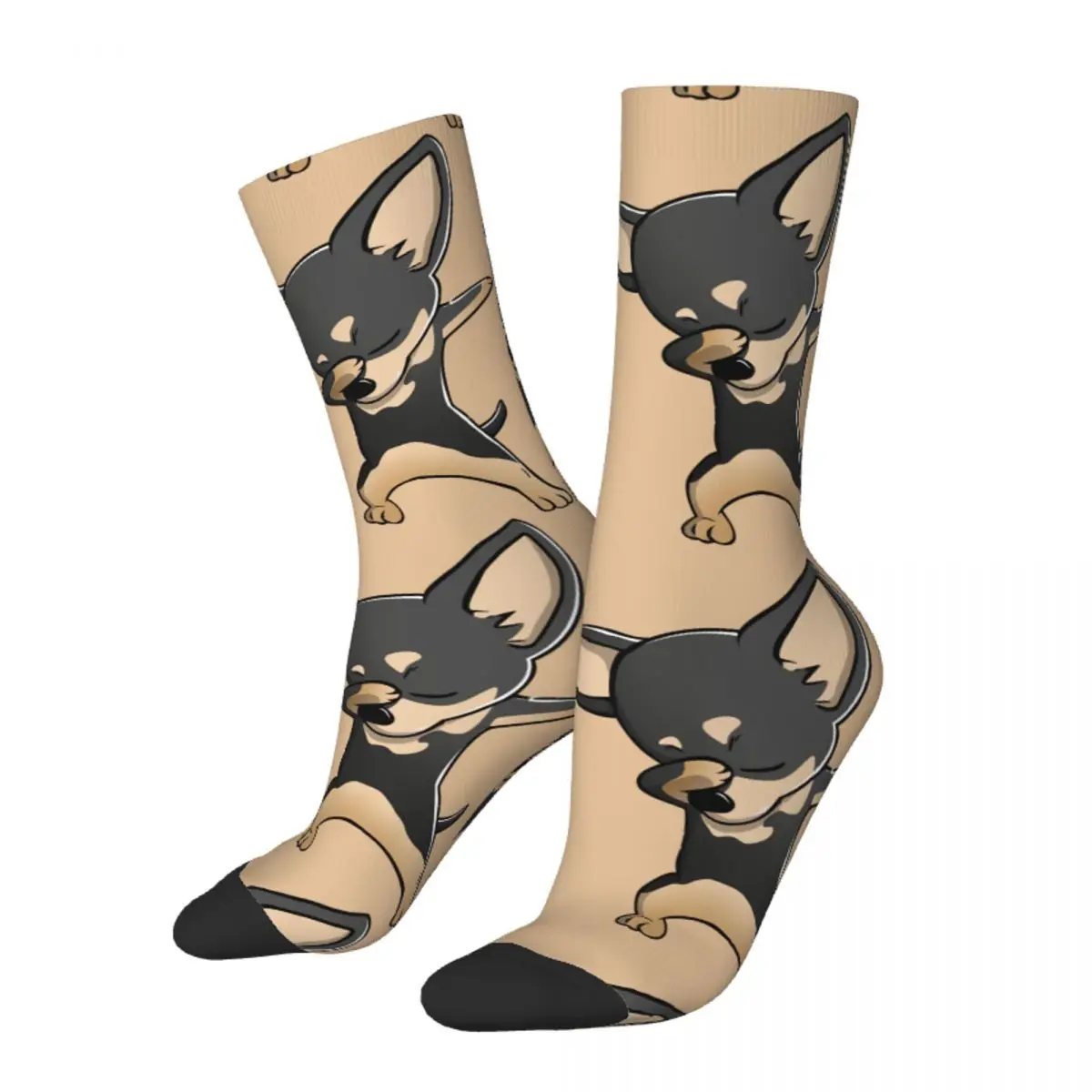 Funny Crazy Sock for Men Dabbing Hip Hop Harajuku Chihuahua Pet Dog Lovers Happy Seamless Pattern Printed Boys Crew Sock