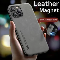 Luxury Magnet Leather Case for iPhone 15 14 13 12 11 16 Pro Max Mini XR XS X 8 7 Plus SE 14Pro Magnetic Cover Support Car Holder