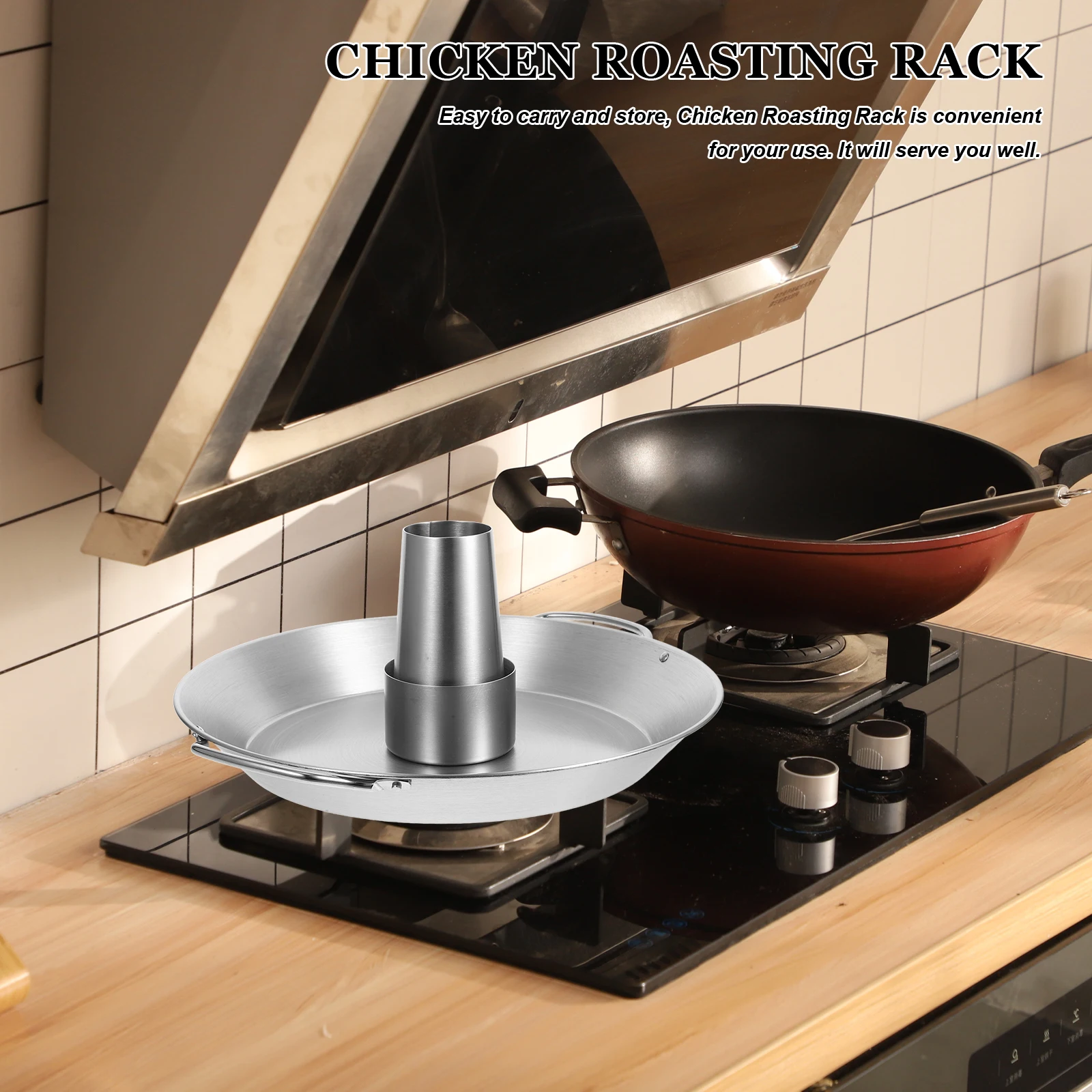 

Grilled Chicken Roasting Rack Roaster Pan Stand Holder Bbq Turkey Roast Tool Stainless Steel Vertical Roasting Tray Outdoor