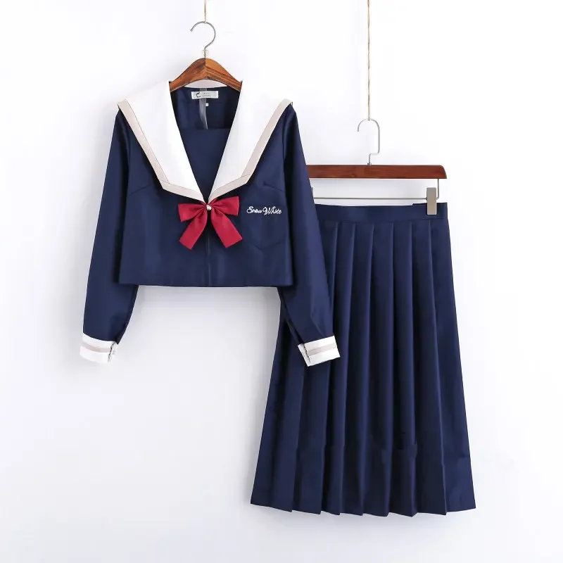 Traje de marinero para mujer, uniforme japonés Jk, chaqueta de estudiante, falda larga y corta de estilo coreano, manga bonita azul marino, estilo universitario, escuela