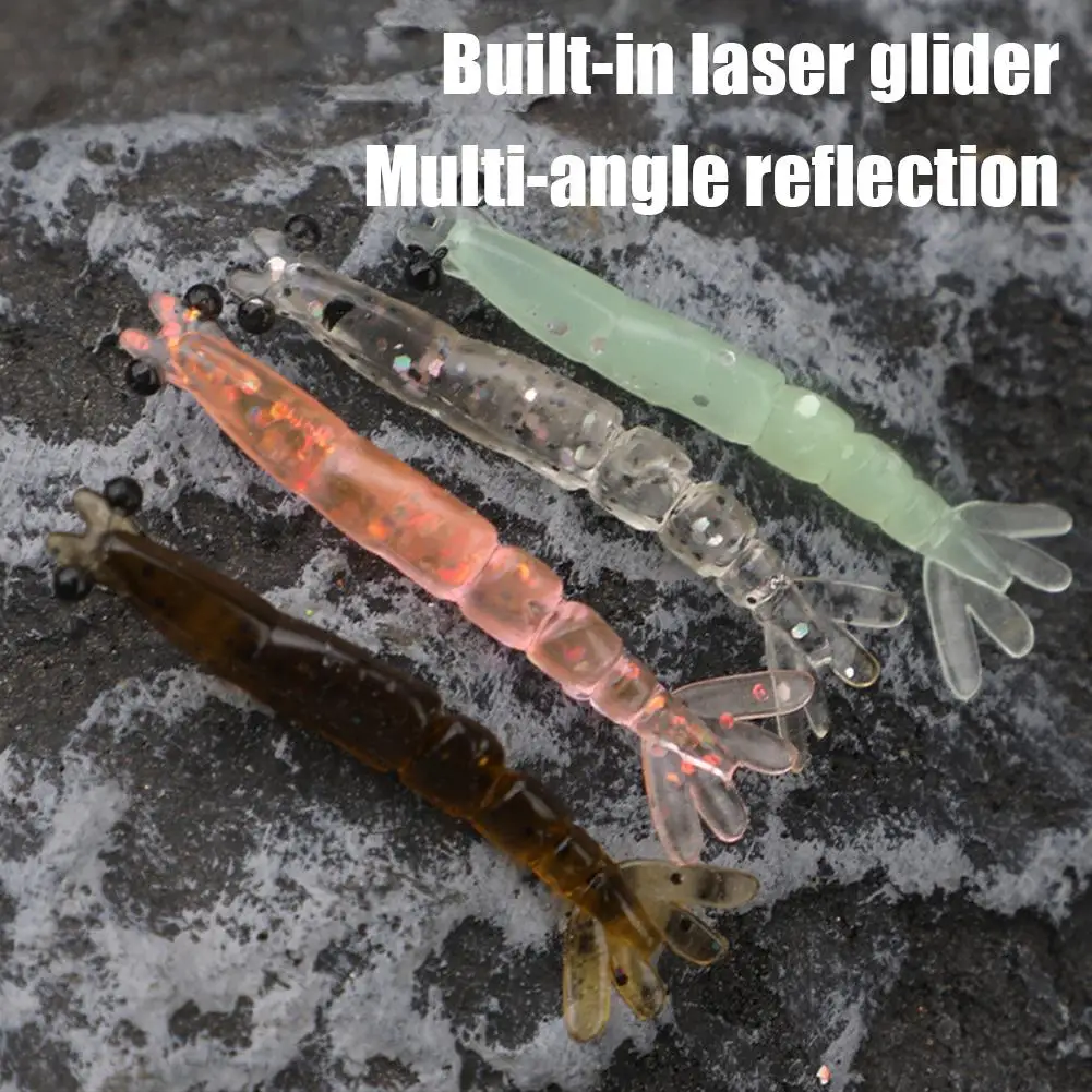 10 Stück leuchtende, weiche Garnelen-Angelköder, 1,3 g, 58 mm, künstlicher Silikonköder mit 3D-Augen für Süßwasser – Detail 11