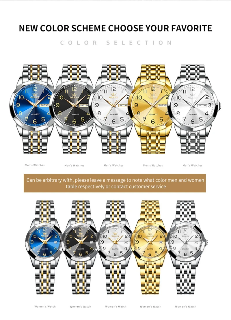 Olevs-男性と女性のための時計のセット,ファッショナブルなステンレス鋼のブレスレット,豪華なギフト,カップルのための,9970,新しいコレクション2023